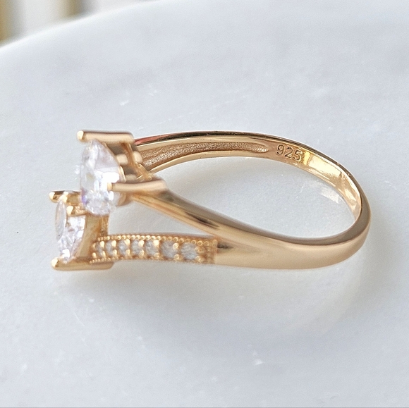 Double heart ring, 925 Sterling Silver with 10k gold finish - Picture 4 of 5